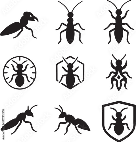 Assassin Bug Silhouette Icon Set.eps