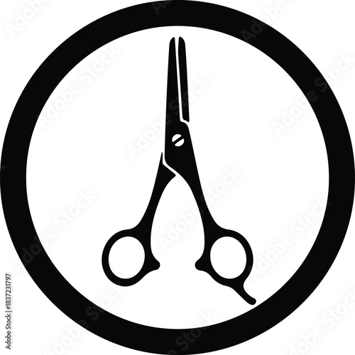 Illustration of hairdressing scissors inside circle frame silhouette vector