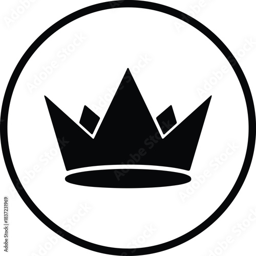 Illustration of simple black crown icon inside circle silhouette vector