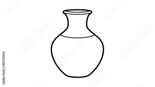Line art of a classic vase with a curved body and narrow neck, isolated on white.