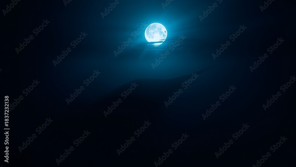 Fototapeta premium plesiosaur. A plesiosaur silhouette emerging from deep ocean shadows under moonlight. wildlife magazines, conservation campaigns, designed for wildlife conservation campaigns.