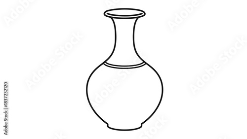 Elegant outline drawing of a classic vase with a narrow neck and bulbous body, isolated.