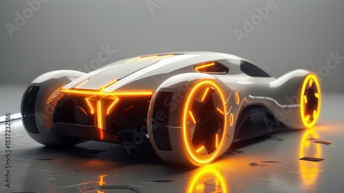 Futuristic concept car design with vibrant neon lights and sleek aerodynamic form