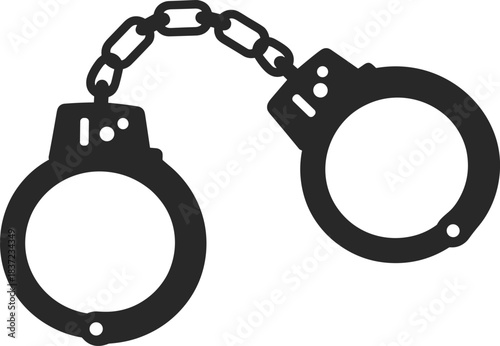 Silhouette of black handcuffs connected by a chain on a white background metal restraint