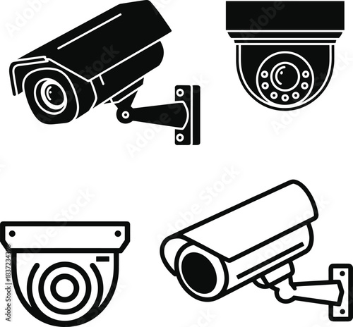 Security Camera Icons Set With Different Surveillance Devices cctv