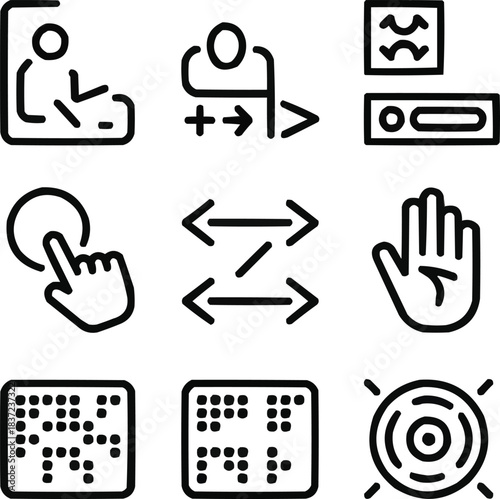 Accessibility Features Outline Icons  Inclusive Interface and Assistive Tools