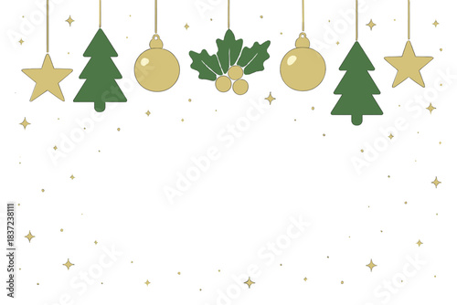 A stunning dark Christmas background adorned with green and golden sparkling decorations and plenty of empty space for your text