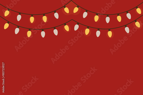 Elegant holiday season digital card with golden and silver Christmas lights on a red background, ideal for merry Christmas or season greetings messages, bright decoration