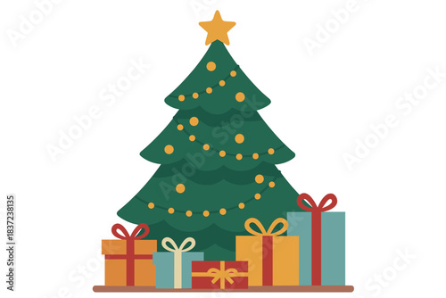 A massive Christmas tree adorned with bright lights and gifts