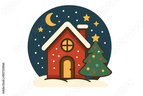 A miniature magical house for Christmas and New Year, nestled in the snowy night