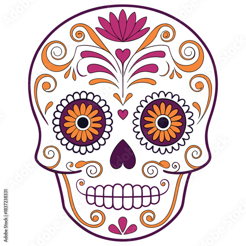 Vibrant Sugar Skull Illustration Vector Design