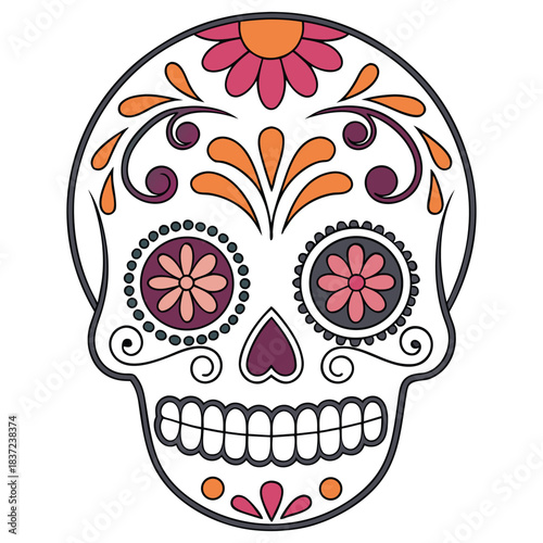 Vintage Retro Inspired Sugar Skull Design Element