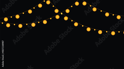 bright new year holiday garland with string lights and isolated ornaments