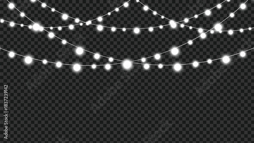 Eps new year glowing string lights, bright overlay, twinkle decoration, hanging fairy, festive ornaments, seasonal design elements, and decorative illustration