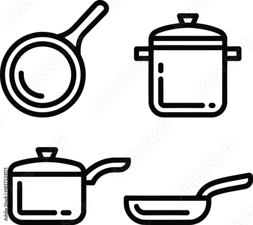 Cooking Pot and Pan Icons Set – Kitchen Utensils Outline Vector Collection
