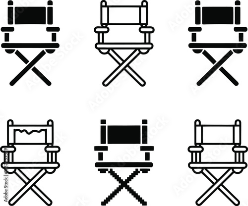 Director Chair Icons Set – Movie Production, Cinema Seat and Filmmaking Symbol Collection
