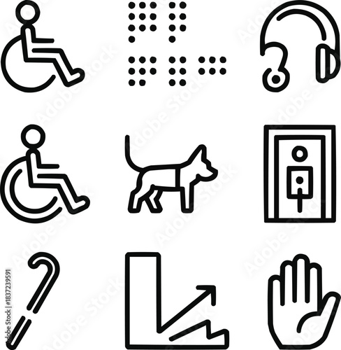 Accessibility Symbols Outline Icons  Universal Design and Inclusive Mobility