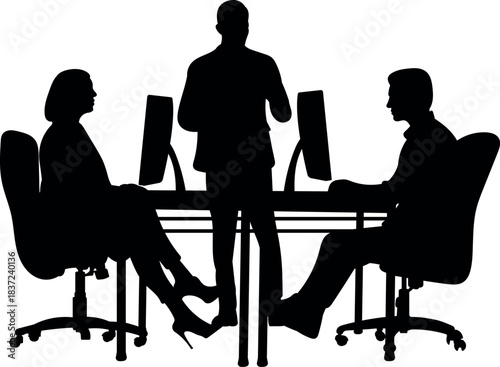 Business Presentation Silhouette with Team Meeting at Office Desk