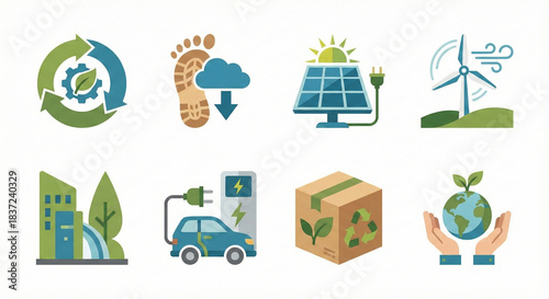 ESG Sustainability Icon Set Green Energy Eco Friendly Vector Environmental Corporate Governance Nature Recycle Climate Change Renewable Solar Power Planet Bio Earth Ecology Leaf Global Business Concep