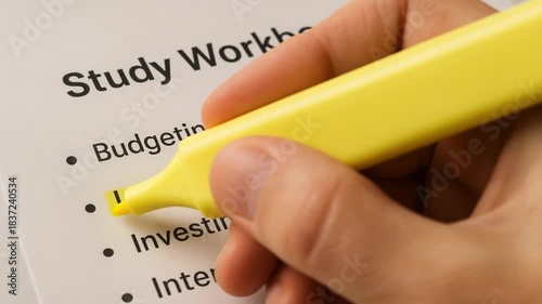 sustainable retirement plan concept. Study workbook page with highlighted financial terms.
