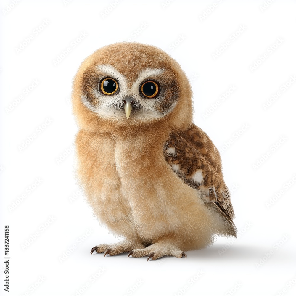 Obraz premium Cute owl portrait studio setting wildlife photography soft lighting close-up adorable animal