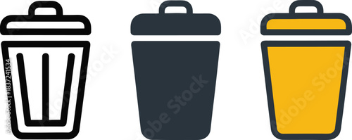 Trash Bin Icons Set – Outline, Solid and Colored Waste Container Symbols