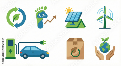 ESG Sustainability Icon Set Green Energy Eco Friendly Vector Environmental Corporate Governance Nature Recycle Climate Change Renewable Solar Power Planet Bio Earth Ecology Leaf Global Business Concep