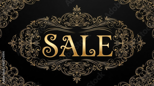 Luxury Gold SALE Banner with Elegant Ornamental Design Frame