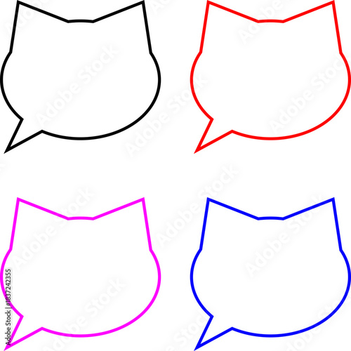 猫の顔型のシンプルでかわいい吹き出しセット_黒、赤、ピンク、青