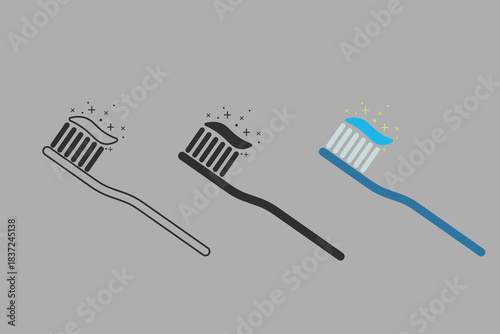 A simple vector illustration of three toothbrushes in different colors, designed in a clean and minimal style suitable for hygiene, dental care, and oral health graphics.