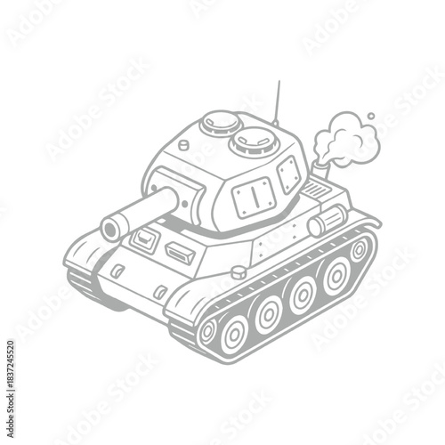Cartoon Military Tank with Smoke Icon Design Illustration