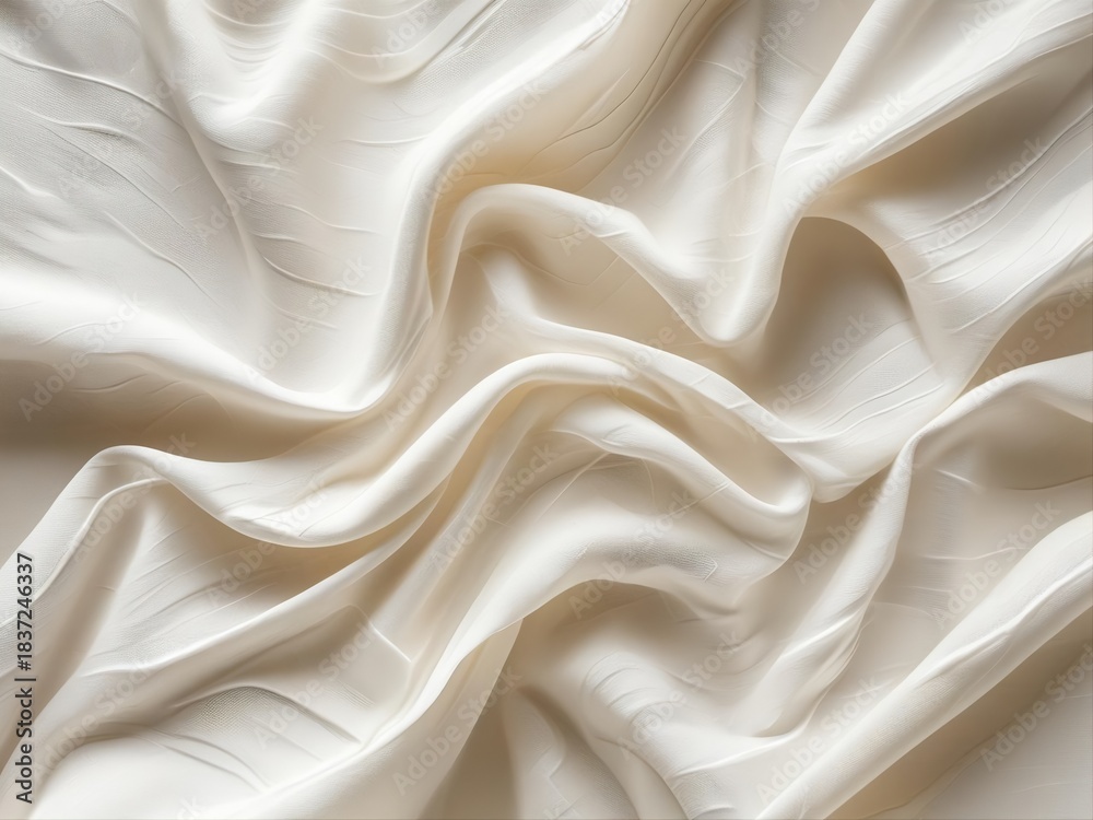 Obraz premium Cloud Dancer Color 2026 luxurious silk fabric waves in soft cream tones. Pantone trend elegant flowing texture creating sophisticated abstract composition perfect for premium design and fashion projec
