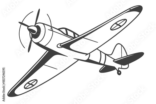 Vintage Propeller Plane Line Art – Minimalist Aircraft Illustration