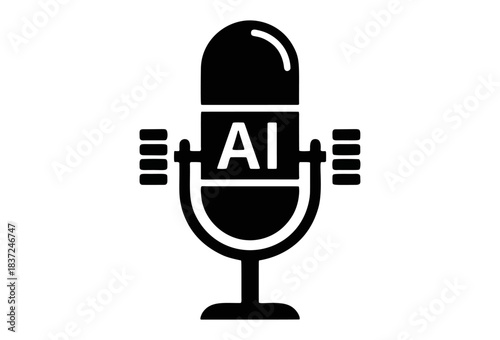Simple black and white icon representing artificial intelligence voice recognition technology for audio recording