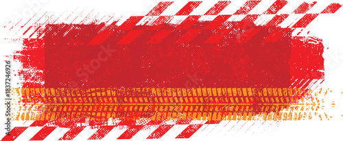 Grunge racing banner with checkered flag pattern and tire track texture , perfect for motorsport design. Racing-inspired grunge background for automotive branding design. Vector illustration.