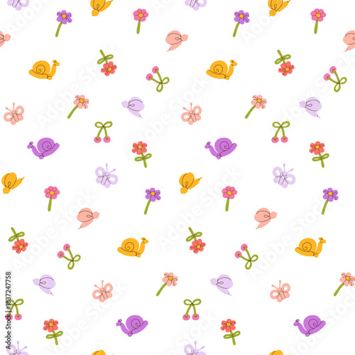 Balloon animals, insects and balloon flowers cute seamless pattern. Playful kids design in bright colors for party decor, wrappers, prints and backgrounds. Fun shapes made from twisting balloons.