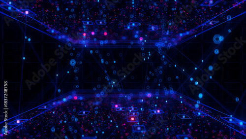 Closeup of Neural network model, LLM structure complex. AI big data processing technological concept backdrop. Machine learning abstract background. Digital quantum computing.