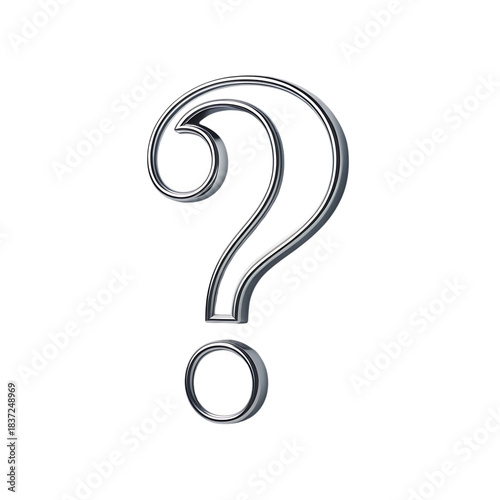 Silver 3D question mark isolated on a transparent background