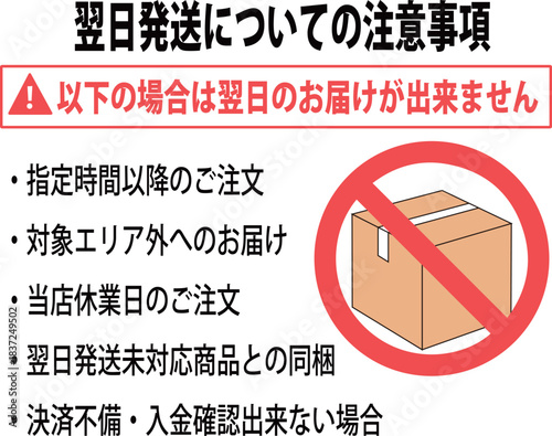 翌日発送の注意事項をまとめた説明イラスト
