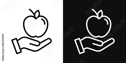 Apple in hand icons - editable stroke vector illustration