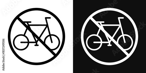 Bicycle prohibition signs collection Silhouette flat icon design element.