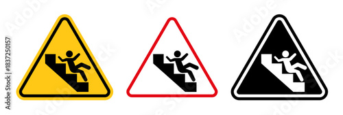Caution stairway signs collection Silhouette flat icon design element.