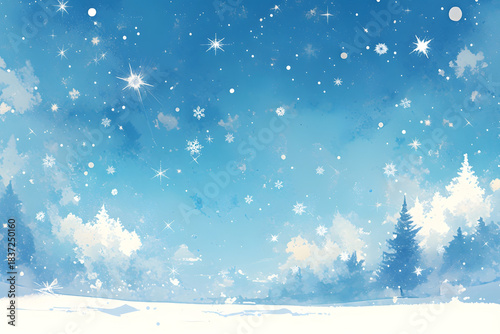 雪降る静かな冬の森の背景イラスト