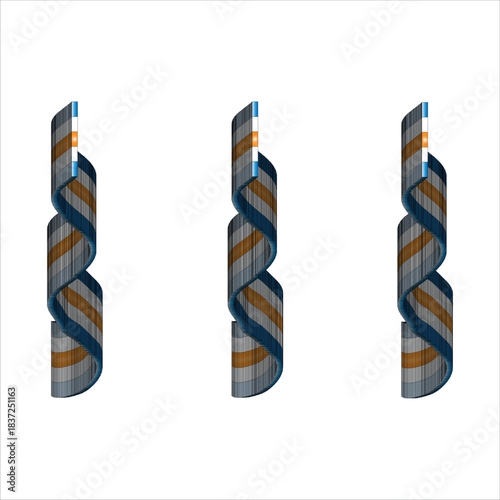 Abstract Twisted Stripes Vertical Sculpture Trio In Blue Orange Black