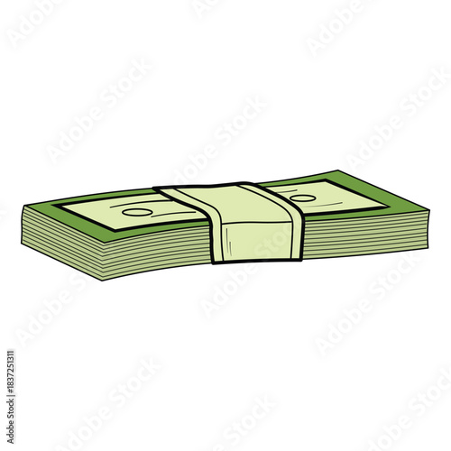 A large money bag tied shut with a prominent dollar sign. Hand-drawn vector outline illustration representing wealth, savings, and fortune. Isolated icon for financial design