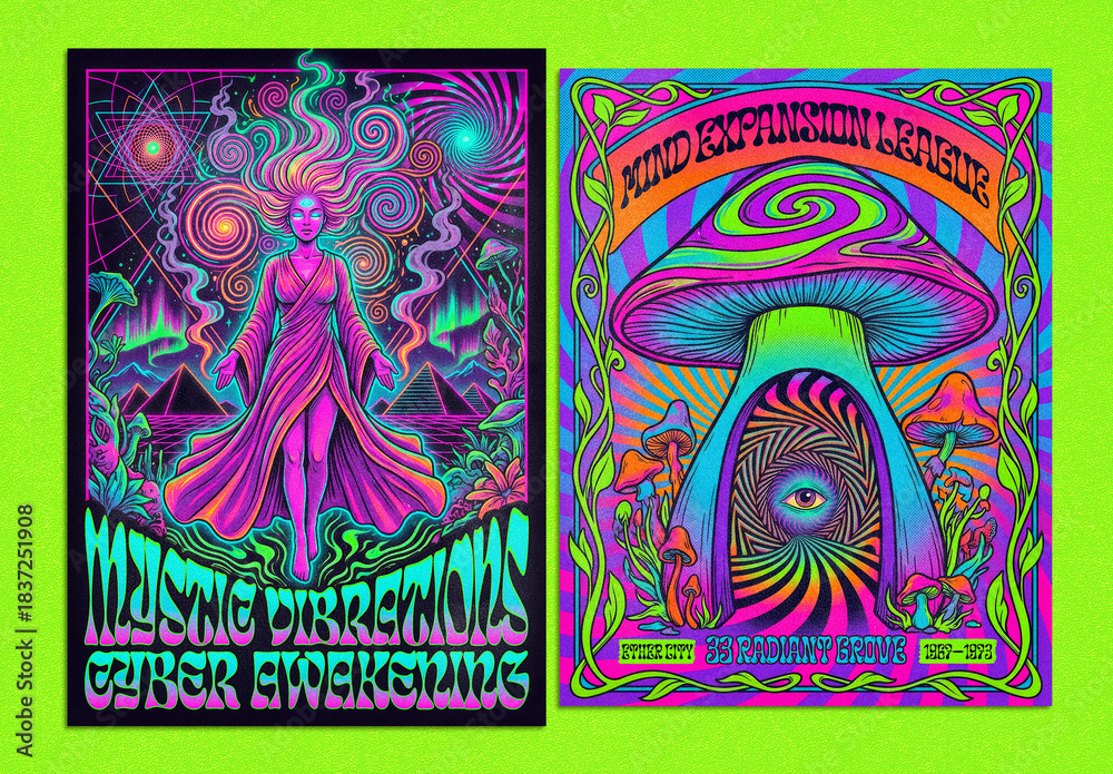 Modern Acid Psychedelic Poster Layout Set Stock テンプレート