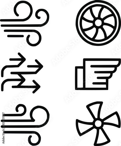 Air Movement Outline Icon Set  Wind Gusts, Fans, and Flow Arrows