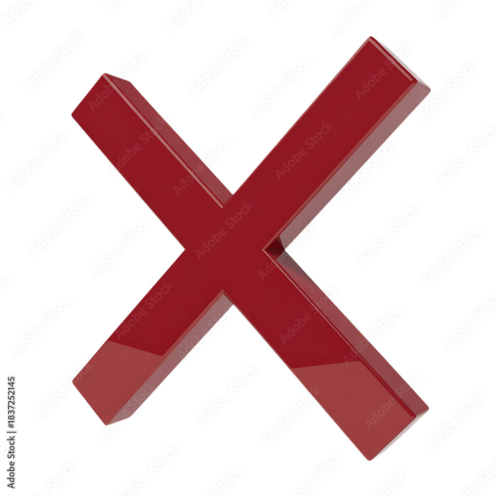 Obraz premium 3D red X cross mark isolated on a transparent background