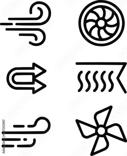 Air Movement Outline Icon Set  Wind Gusts, Fans, and Flow Arrows