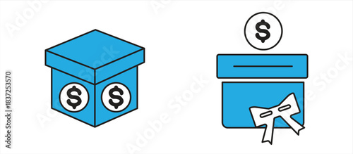 Donation box icon set, with color and glyph style, vector illustration. 